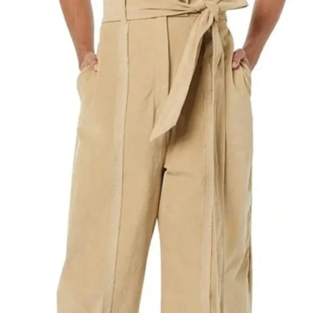 NWT MAKING THE CUT - Deconstructed Halter Jumpsuit Corduroy - Beige/Khaki - 2x